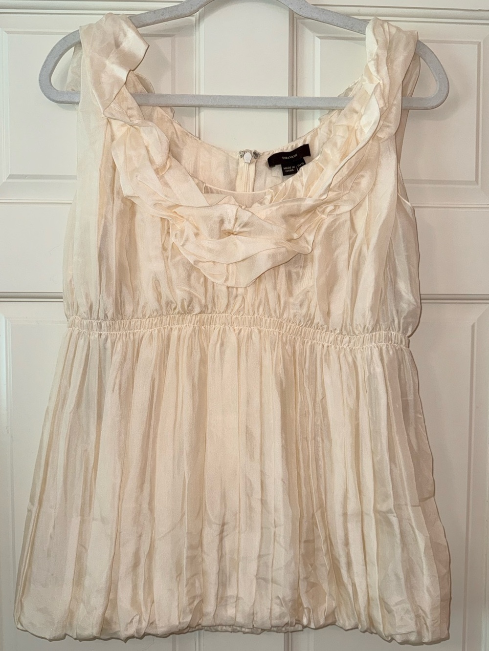 Vera Wang Ivory Ruffled Silk-Blend Sleeveless Camisole